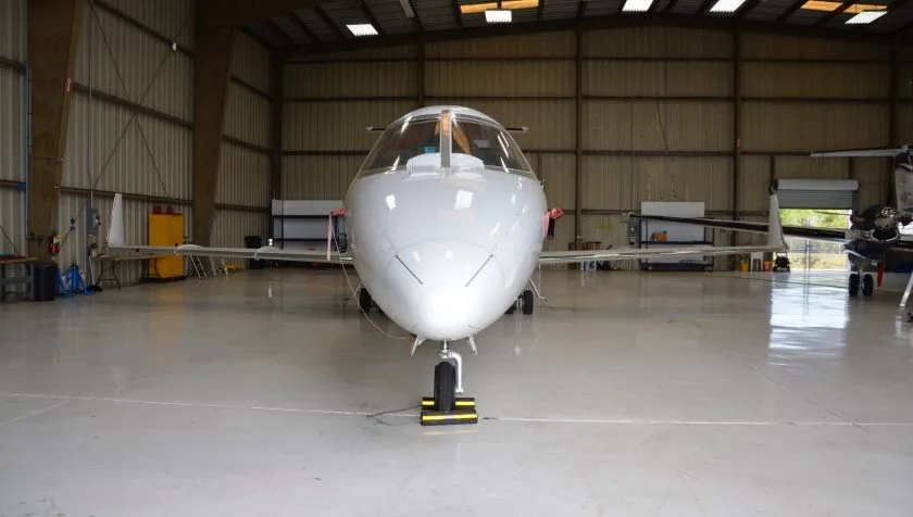 Exterior view of a 1984 Learjet 55 108, N855NC.