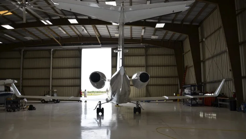 Exterior view of a 1984 Learjet 55 108, N855NC.