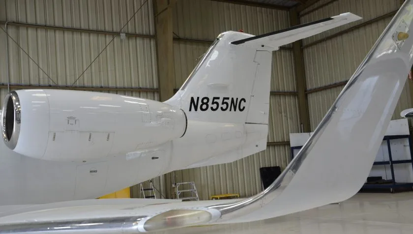 Exterior view of a 1984 Learjet 55 108, N855NC.