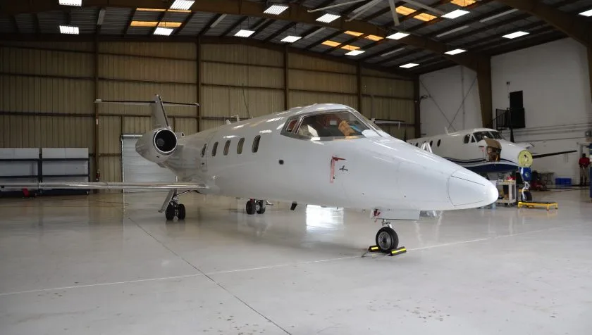 Exterior view of a 1984 Learjet 55 108, N855NC.
