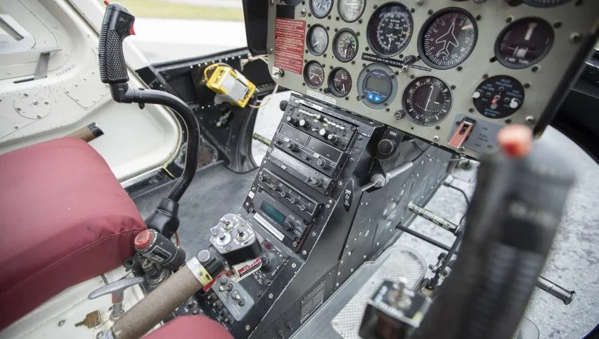Cockpit and instrument panel of a 1985 Bell 206L3 51146.