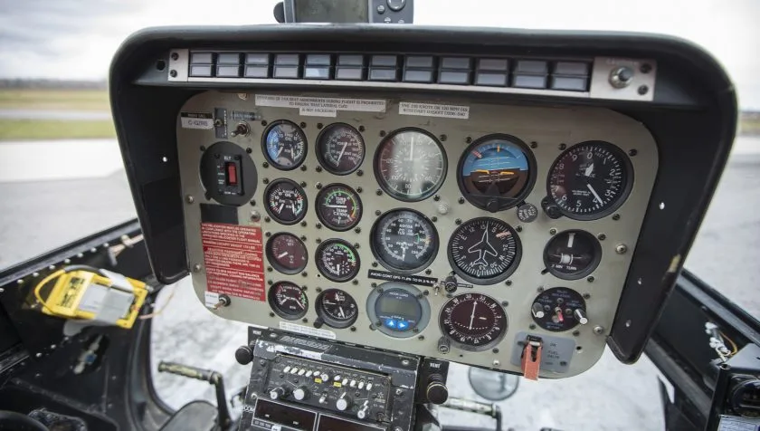 Cockpit and instrument panel of a 1985 Bell 206L3 51146.