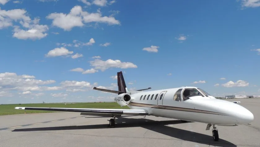 Exterior view of a 1988 Cessna Citation II 550-0569, C-GQYL.
