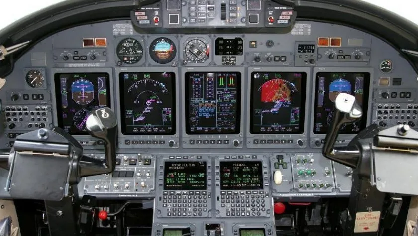 Cockpit and instrument panel of a 1997 Cessna Citation X 750-0032.