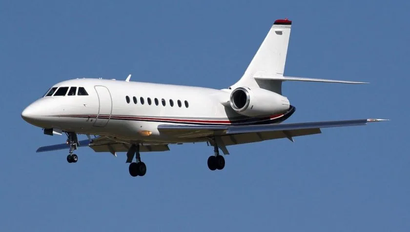 Exterior view of a 2002 Dassault Falcon 2000 SN 185, N518DJ.
