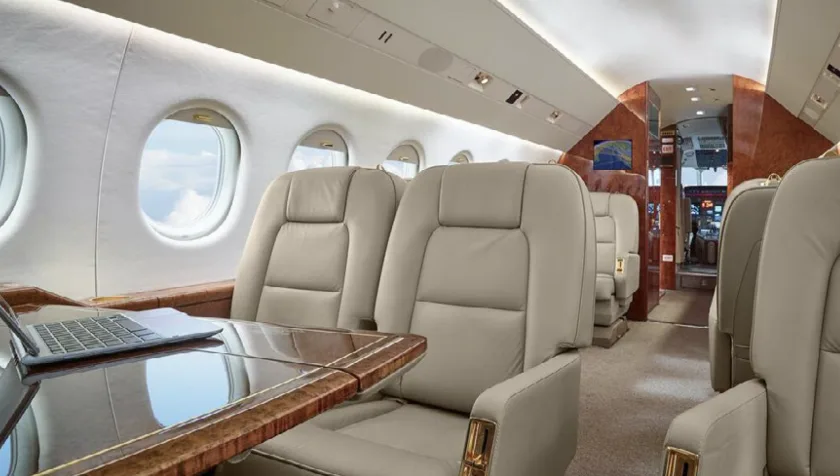 Cabin interior of a 2002 Dassault Falcon 2000 SN 185.