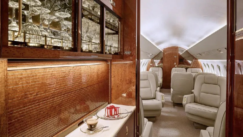 Cabin interior of a 2002 Dassault Falcon 2000 SN 185.