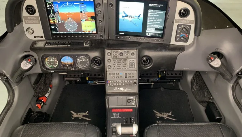 Cockpit and instrument panel of a 2011 Cirrus SR-22 G3 3788.