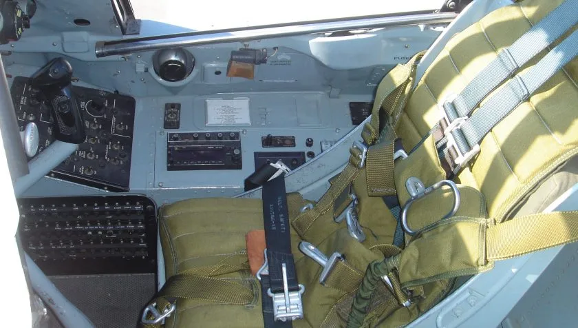 Cockpit and instrument panel of a North American T-28C 140536.
