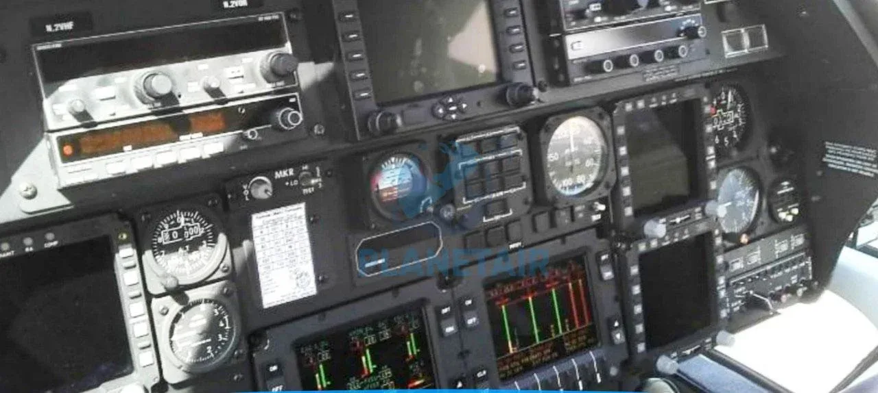 Cockpit and instrument panel of a 2006 Agusta Westland A109E Power.