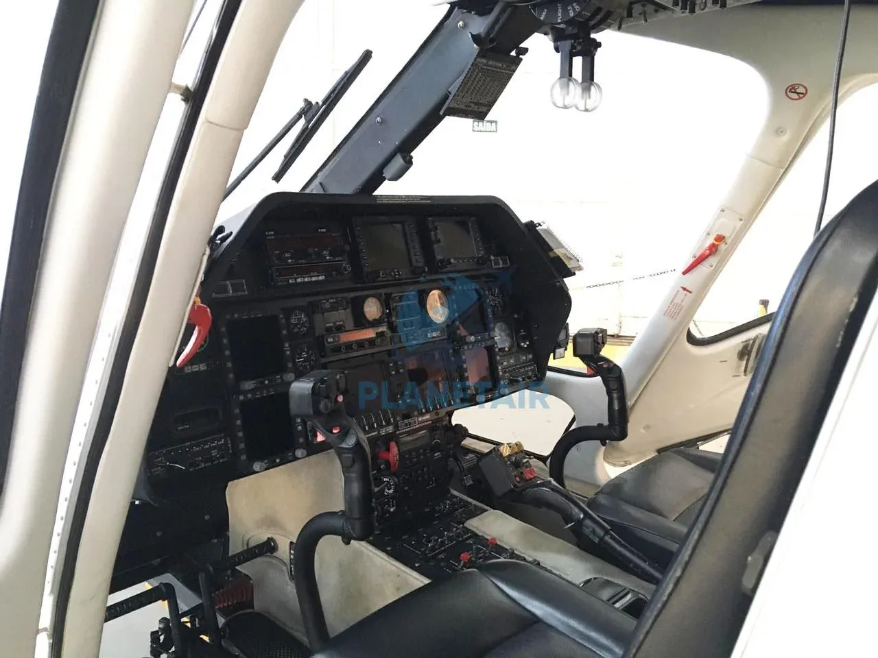 Cockpit and instrument panel of a 2006 Agusta Westland A109E Power.