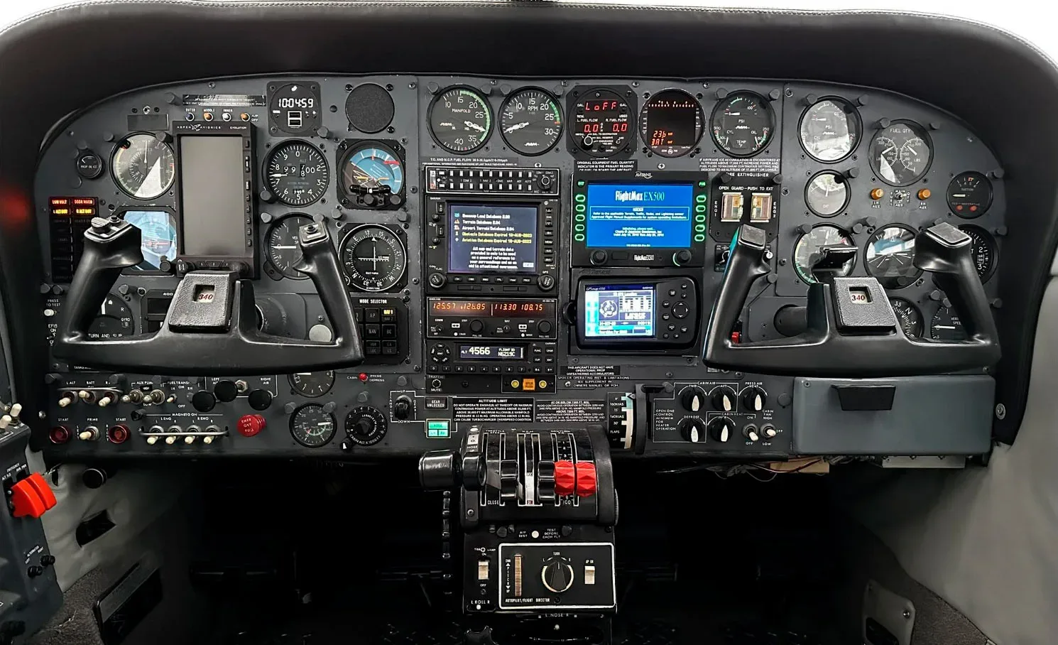 Cockpit and instrument panel of a 1978 Cessna 340A.