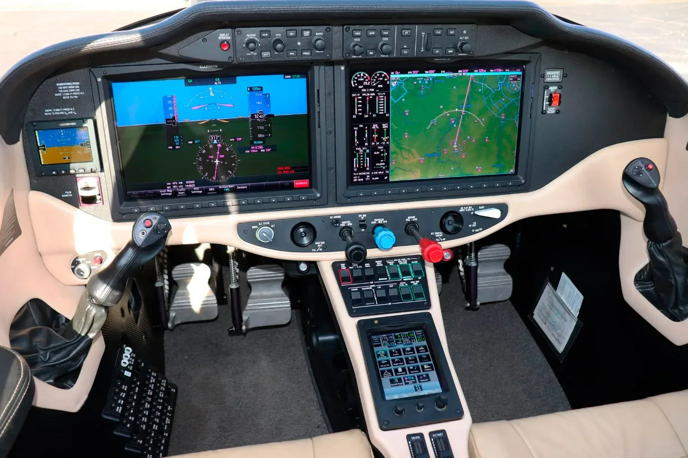 Cockpit and instrument panel of a 2015 Cessna 400.