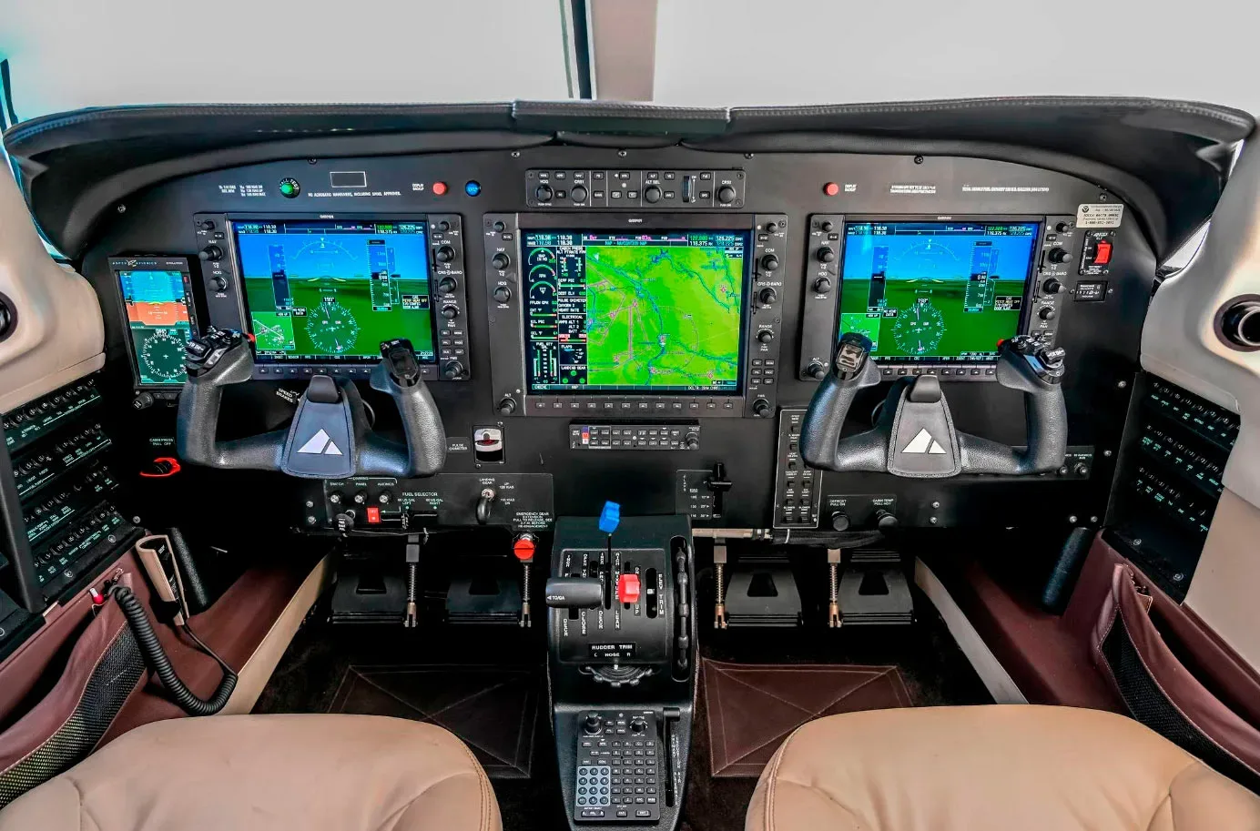 Cockpit and instrument panel of a 2017 Piper M350.