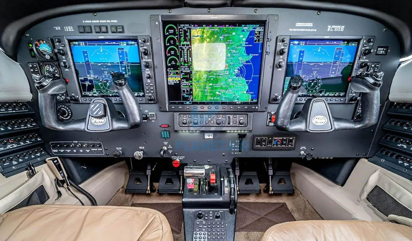 Cockpit and instrument panel of a 2012 Piper Meridian PA-46-500TP.