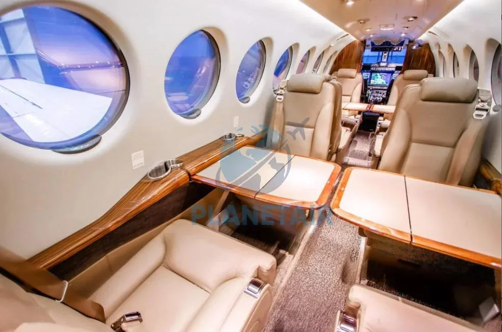 Cabin interior of a 2019 Beechcraft KING AIR 350I.
