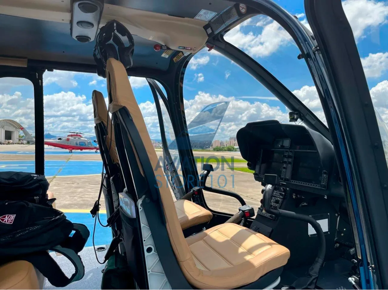 Cockpit and instrument panel of a 2022 Bell 505 Jet Ranger X.