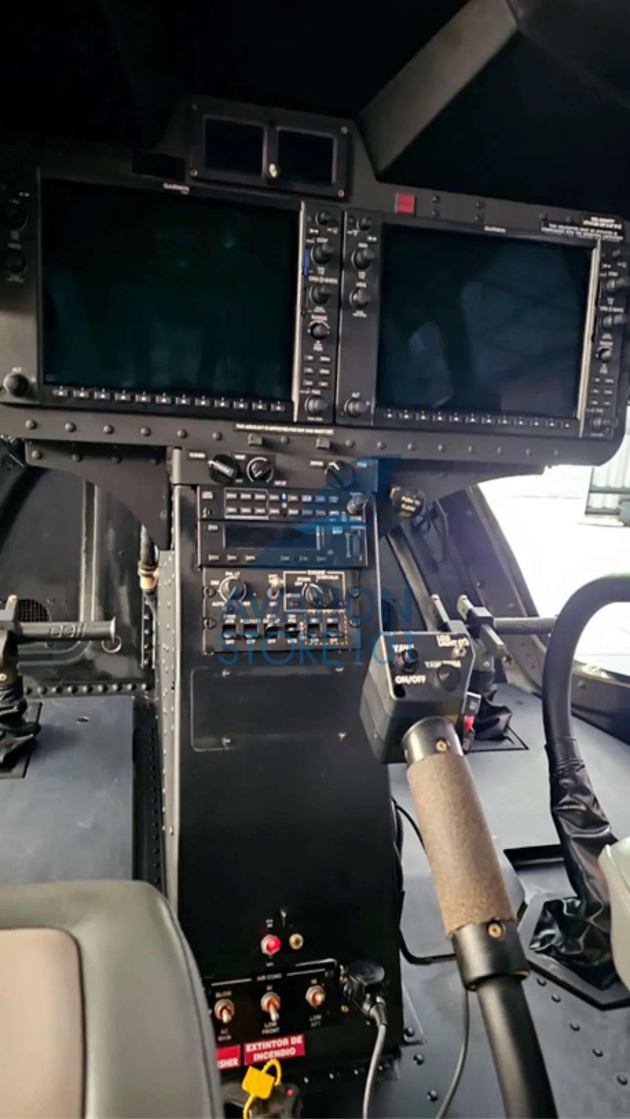 Cockpit and instrument panel of a 2024 Bell 505 Jet Ranger X.