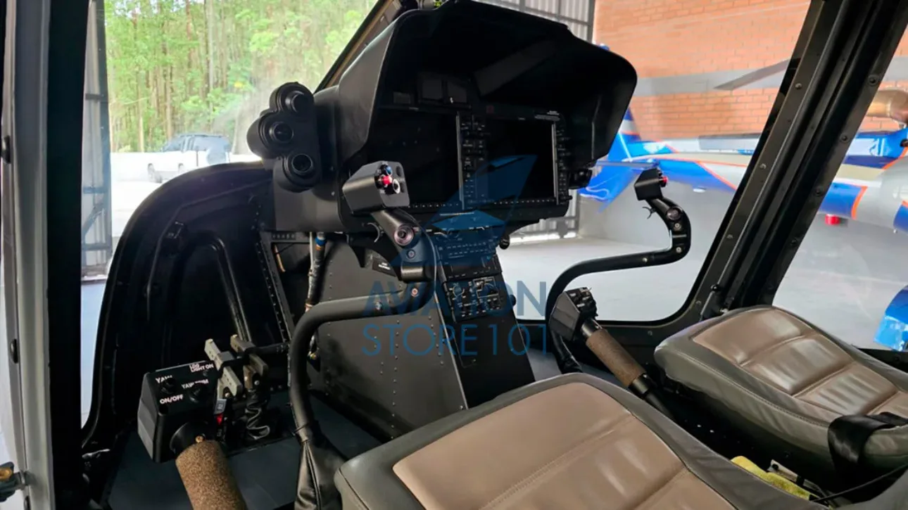 Cockpit and instrument panel of a 2024 Bell 505 Jet Ranger X.