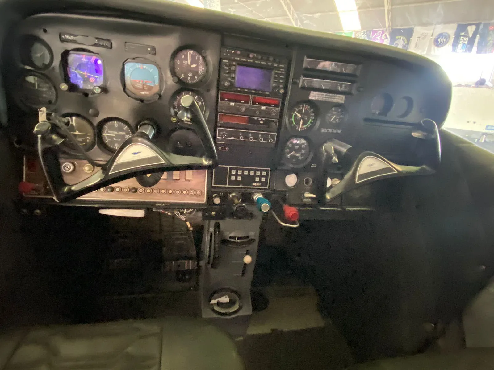 Cockpit and instrument panel of a 1967 Cessna Aircraft 182K.