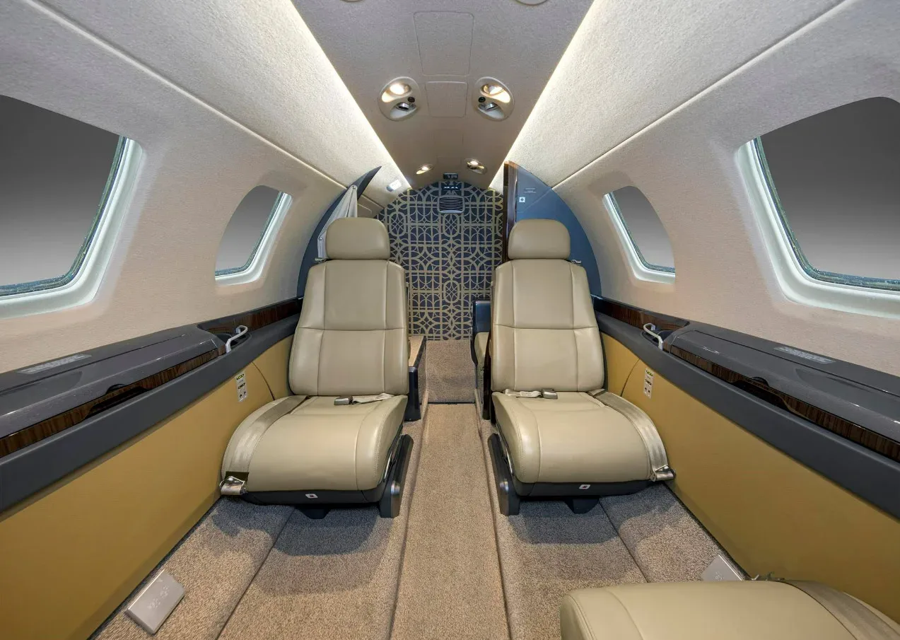 Cabin interior of a 2015 Cessna Citation M2.