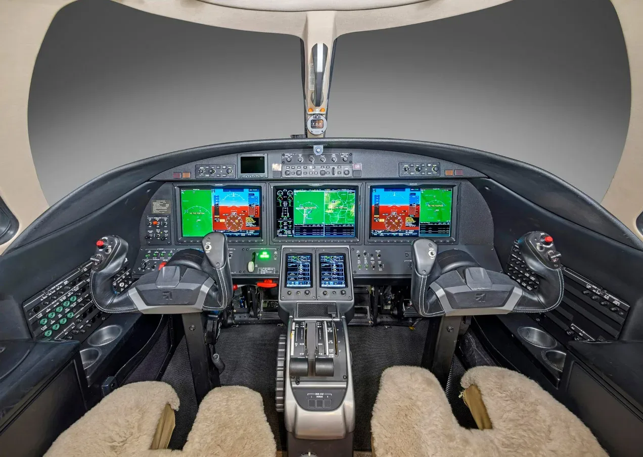 Cockpit and instrument panel of a 2015 Cessna Citation M2.