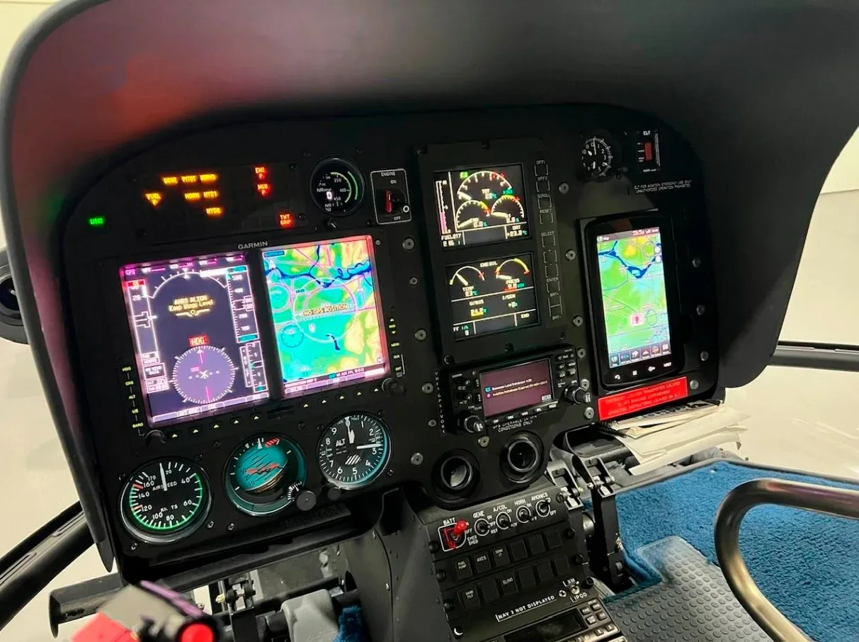 Cockpit and instrument panel of a 2013 Eurocopter EC130T2.