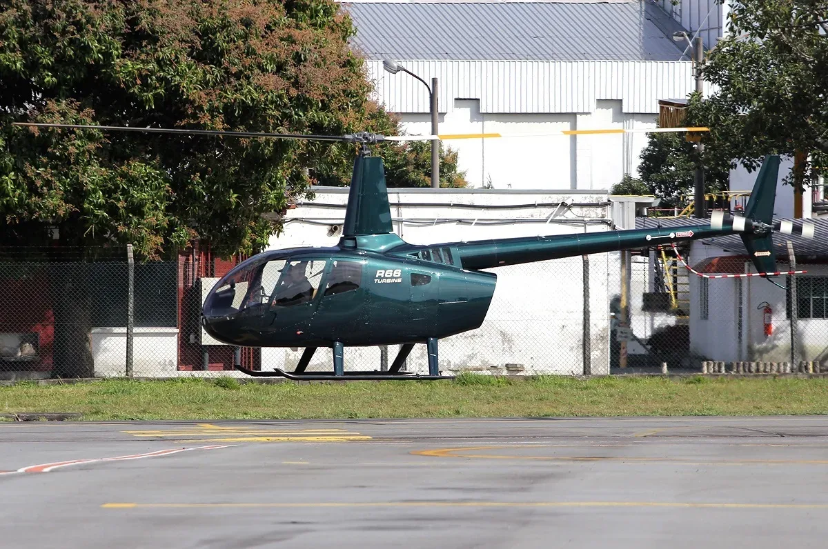 Exterior view of a 2013 Robinson R66 Turbine.