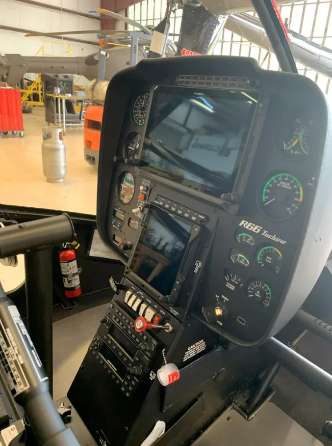 Avionics suite of a 2021 Robinson R66 Turbine.