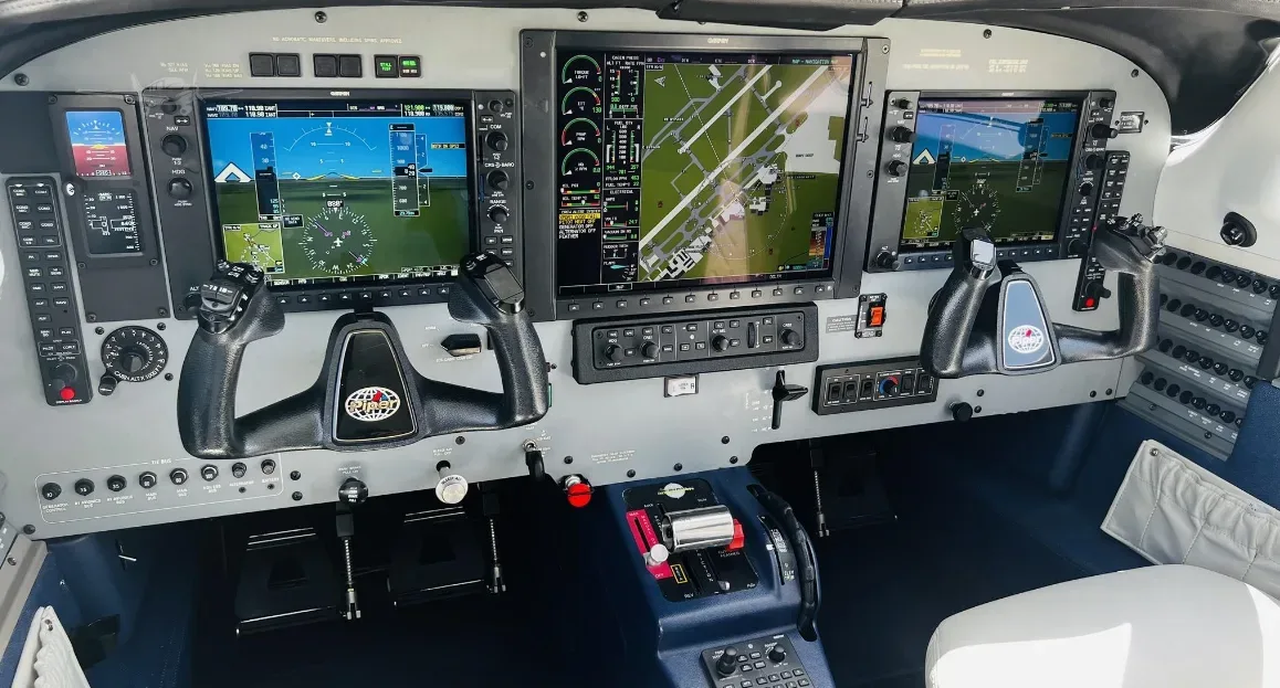 Cockpit and instrument panel of a 2009 Piper Aircraft Meridian.