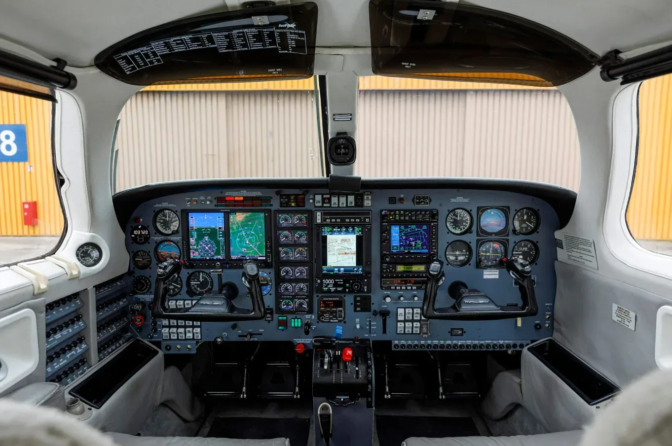 Cockpit and instrument panel of a 1998 Piper Jetprop.