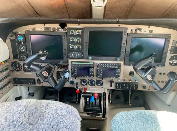 Cockpit and instrument panel of a 2008 Piper Jetprop.