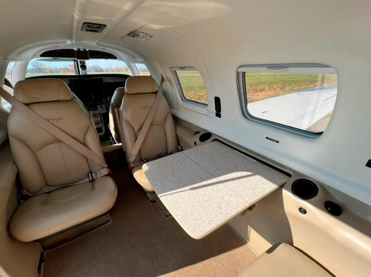 Cabin interior of a 2010 Piper Malibu Mirage PA-46-350P.