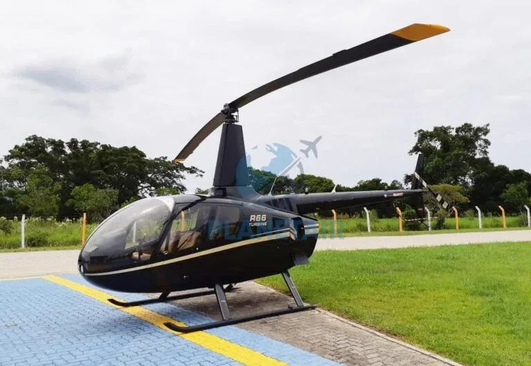 Exterior view of a 2014 Robinson R66 Turbine.