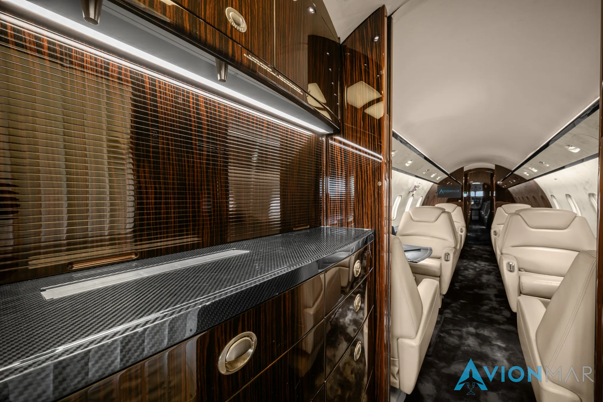 Cabin interior of a 2010 Bombardier Challenger 300 (2010).