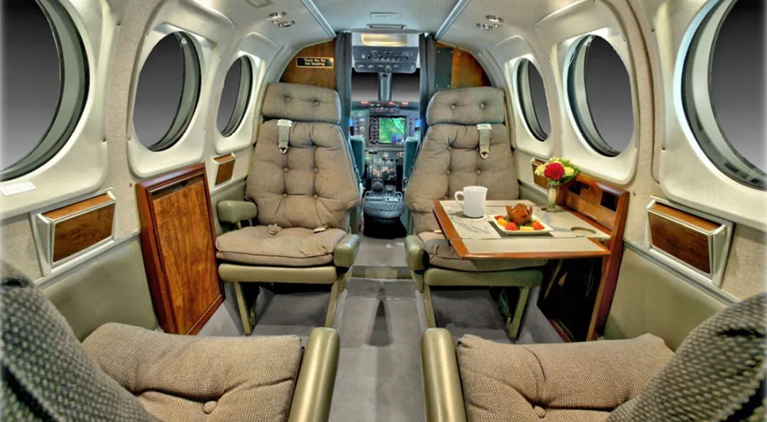 Cabin interior of a 1985 Beechcraft KING AIR C90A.