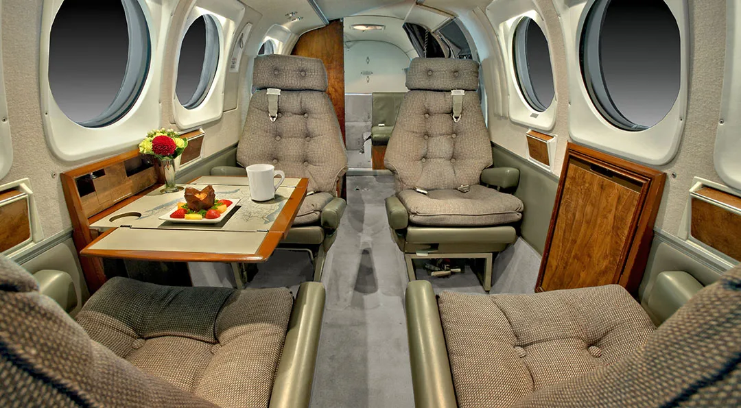 Cabin interior of a 1985 Beechcraft KING AIR C90A.