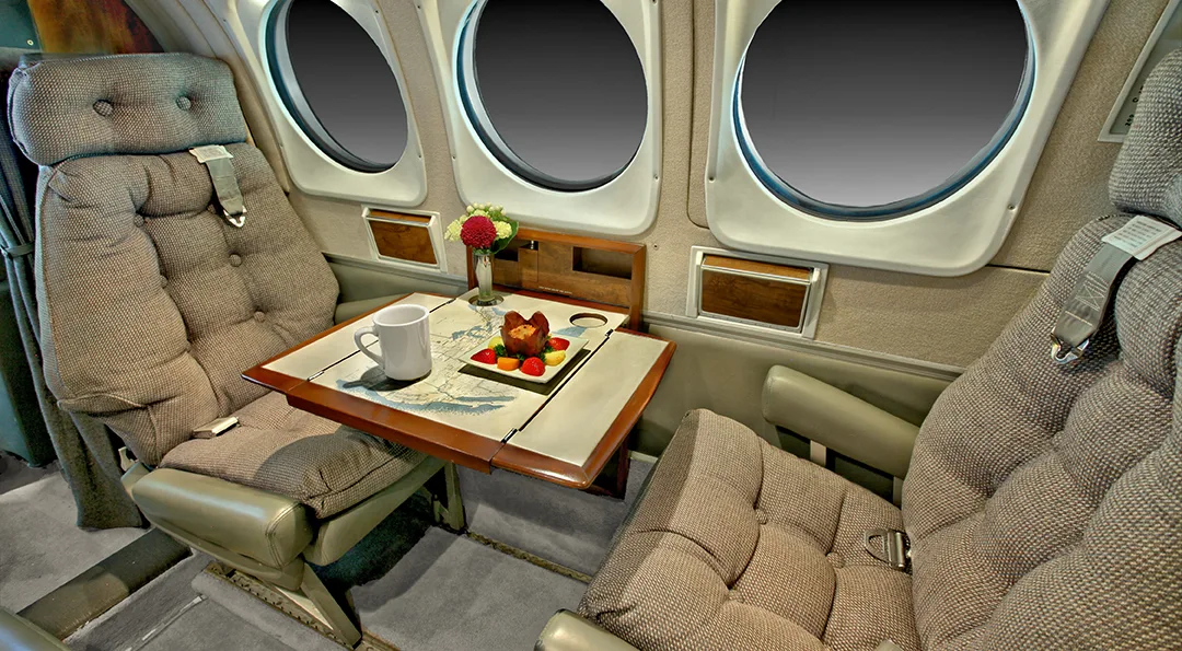 Cabin interior of a 1985 Beechcraft KING AIR C90A.