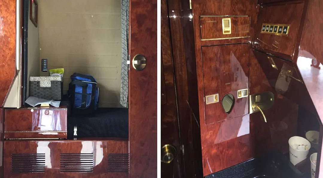Cabin interior of a 1990 Hawker 800A.