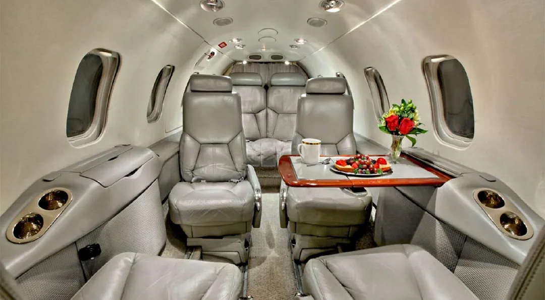 Cabin interior of a 1995 Bombardier LEARJET 31A.