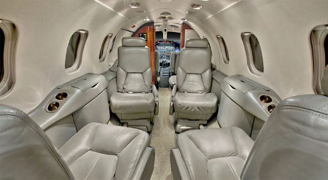 Cabin interior of a 1995 Bombardier LEARJET 31A.