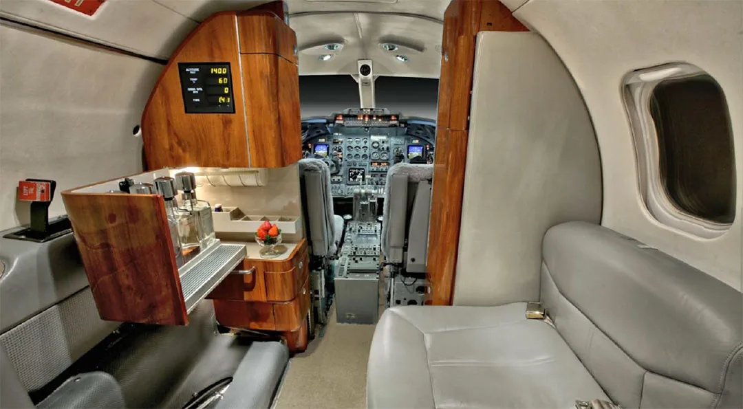 Cabin interior of a 1995 Bombardier LEARJET 31A.