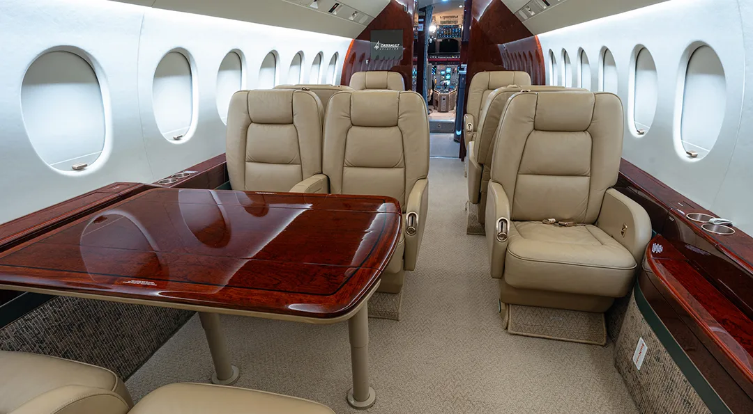 Cabin interior of a 1999 Dassault FALCON 2000.