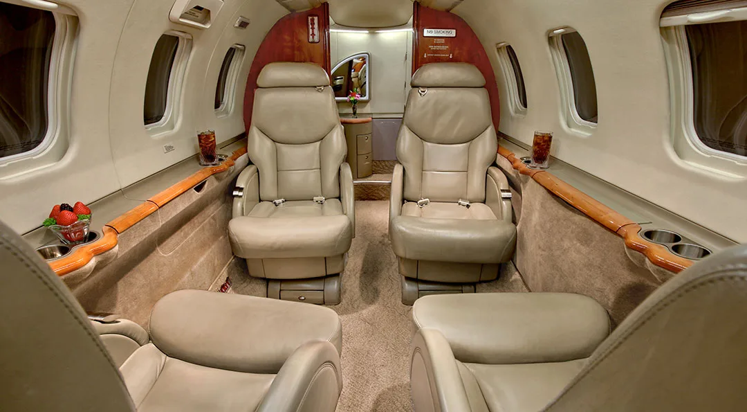 Cabin interior of a 2000 Learjet 45.