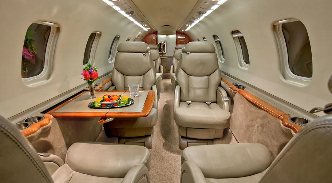 Cabin interior of a 2000 Learjet 45.