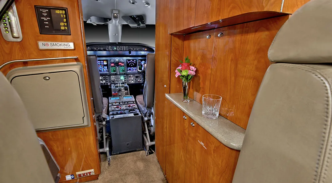 Cabin interior of a 2000 Learjet 45.