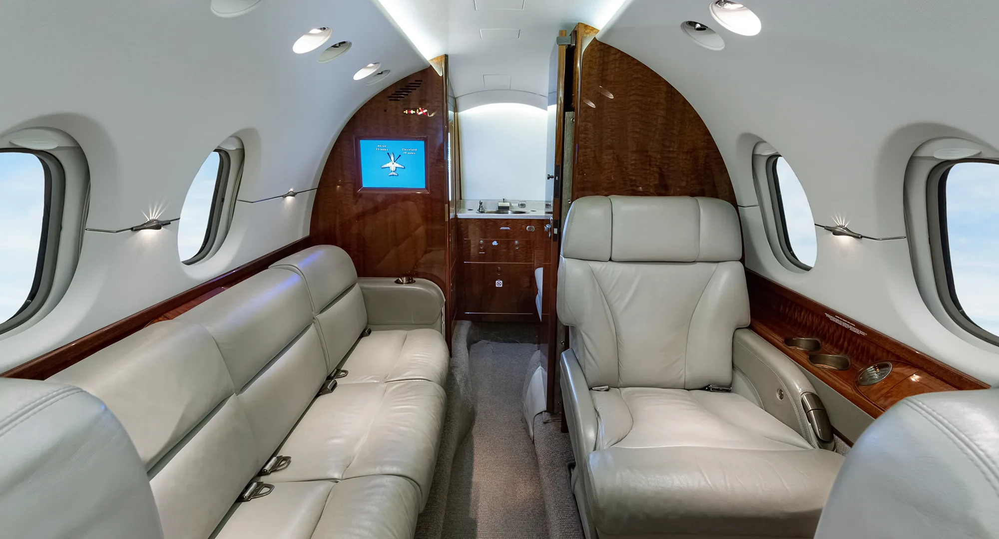 Cabin interior of a 2004 Hawker 800XP.