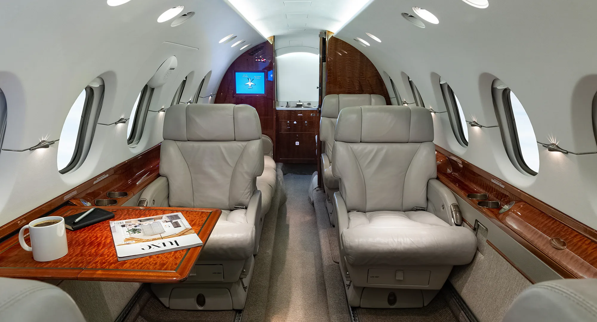 Cabin interior of a 2004 Hawker 800XP.