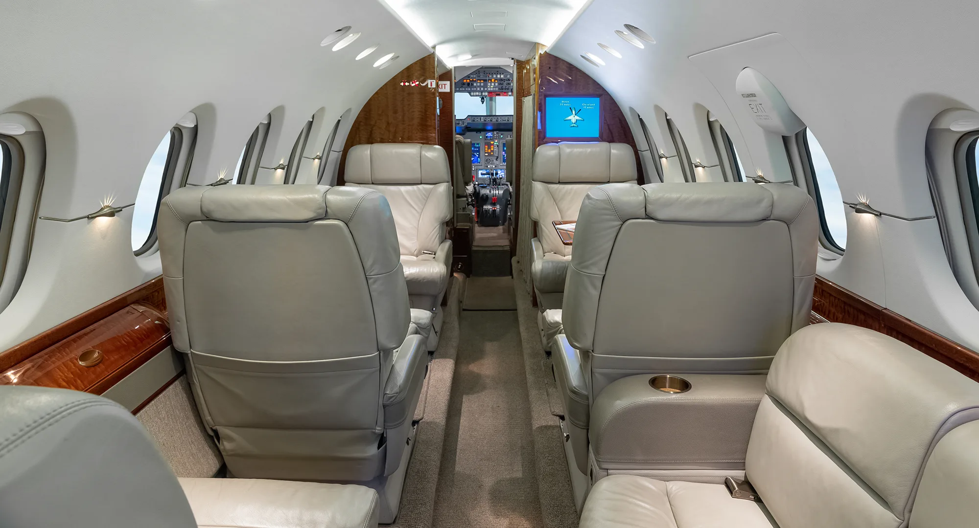 Cabin interior of a 2004 Hawker 800XP.