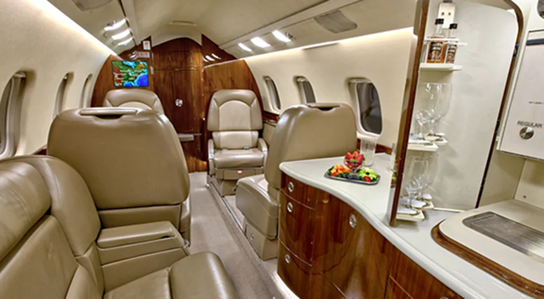 Cabin interior of a 2008 Bombardier LEARJET 60XR.
